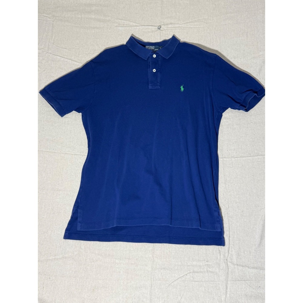 Polo Ralph Lauren Mens Large Blue Short Sleeve Mesh Cotton Polo Shirt Green Pony